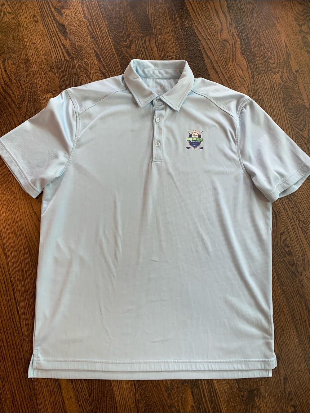 Light Blue Men's Performance Polo with Embroidered Crest